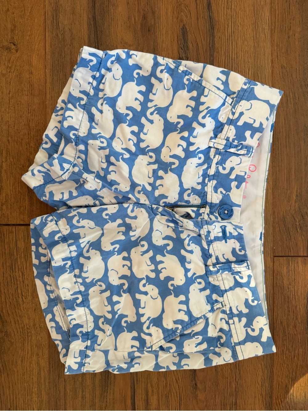 Lilly Pulitzer Blue and White Elephant Print Jean Shorts